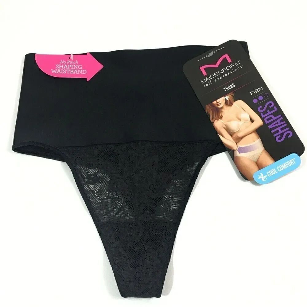Maidenform Self Expressions Womens Firm Shapes Thong With Lace - Small Black